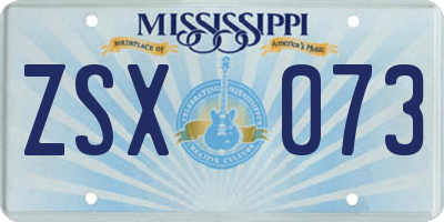 MS license plate ZSX073