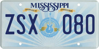 MS license plate ZSX080
