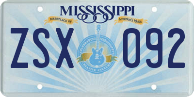 MS license plate ZSX092