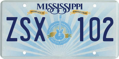 MS license plate ZSX102