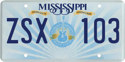 MS license plate ZSX103