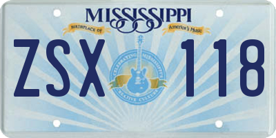 MS license plate ZSX118