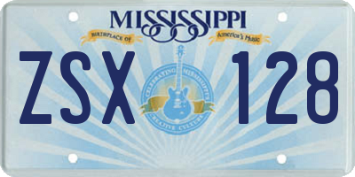 MS license plate ZSX128