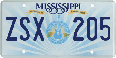 MS license plate ZSX205