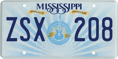 MS license plate ZSX208