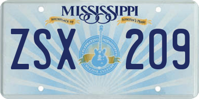 MS license plate ZSX209