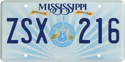 MS license plate ZSX216