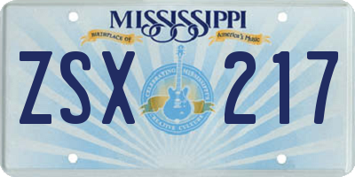 MS license plate ZSX217