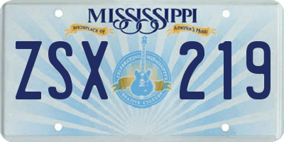 MS license plate ZSX219