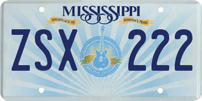 MS license plate ZSX222