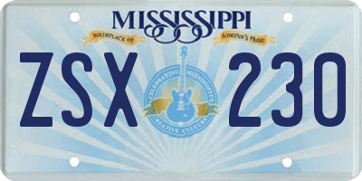 MS license plate ZSX230