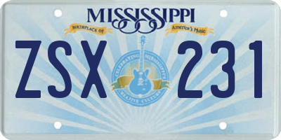 MS license plate ZSX231