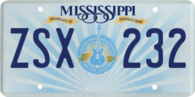 MS license plate ZSX232