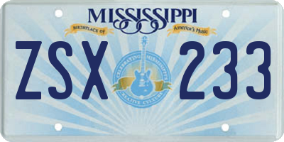 MS license plate ZSX233