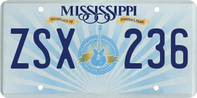 MS license plate ZSX236