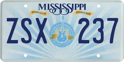 MS license plate ZSX237