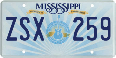 MS license plate ZSX259