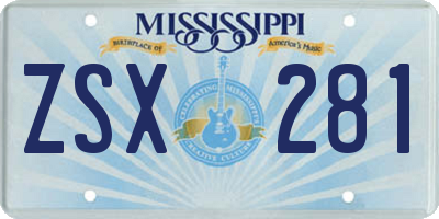 MS license plate ZSX281