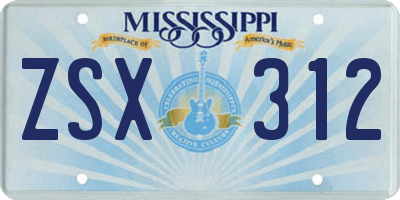 MS license plate ZSX312