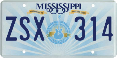 MS license plate ZSX314