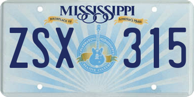 MS license plate ZSX315