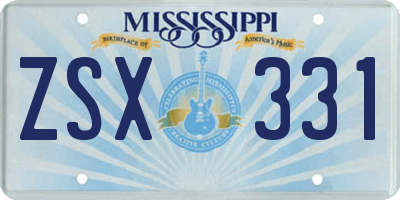 MS license plate ZSX331