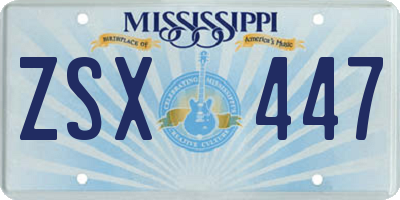MS license plate ZSX447