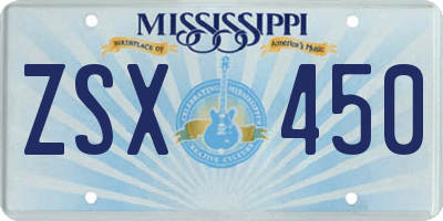 MS license plate ZSX450