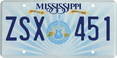 MS license plate ZSX451