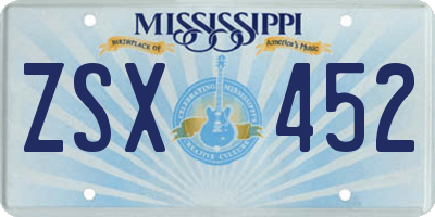 MS license plate ZSX452