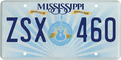 MS license plate ZSX460
