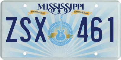MS license plate ZSX461