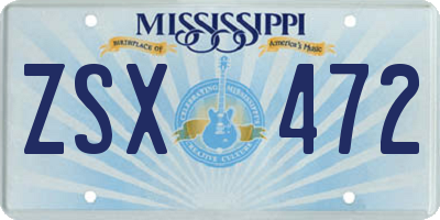 MS license plate ZSX472