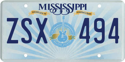 MS license plate ZSX494