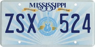 MS license plate ZSX524