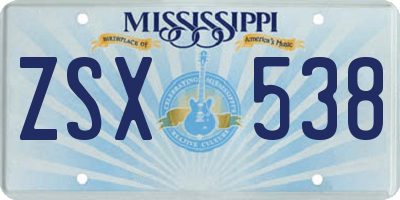 MS license plate ZSX538