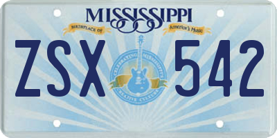MS license plate ZSX542