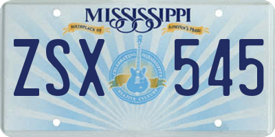 MS license plate ZSX545