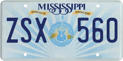 MS license plate ZSX560