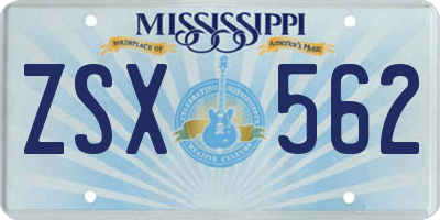 MS license plate ZSX562