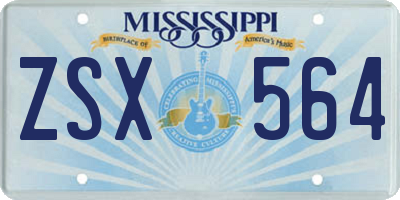 MS license plate ZSX564