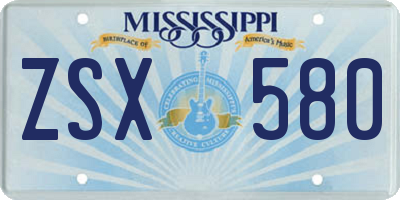 MS license plate ZSX580