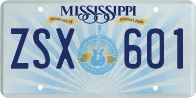 MS license plate ZSX601
