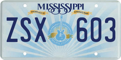 MS license plate ZSX603