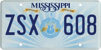 MS license plate ZSX608