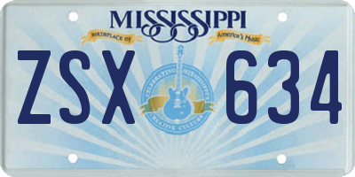 MS license plate ZSX634