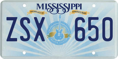 MS license plate ZSX650