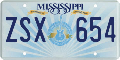 MS license plate ZSX654