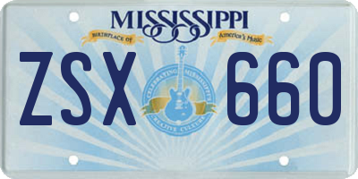 MS license plate ZSX660