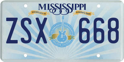 MS license plate ZSX668